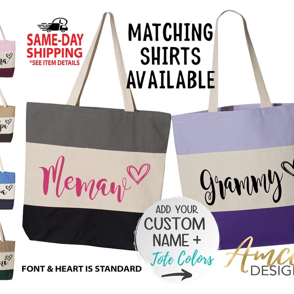 9301 - CUSTOM name + Heart Tote, Listing for ONE tote, Grandparent Gift, Mothers Day Gifts, Canvas Tote Bags, Custom Tote Bags / More Styles