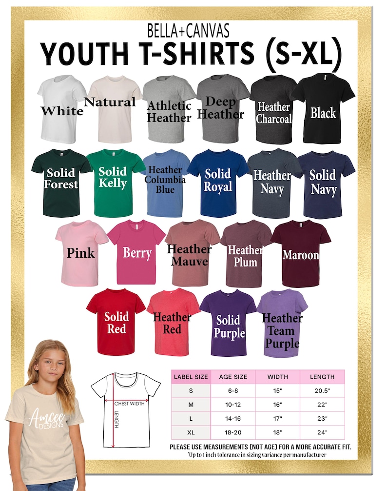 a girl's t - shirt with different colors and sizes