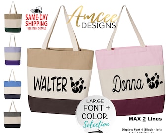 9048 - Bowling (CUSTOM Name) Tote, Listing for ONE tote only 15x15, Bowler Gifts, Bowling practice tote, Canvas Tote, Custom Tote Bags
