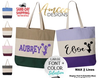 9061 - Cheerleader (CUSTOM Name) Tote Bag, Listing for ONE tote only 15x15, Cheer Gifts, Cheerleading Practice, Canvas Bags, Custom Totes