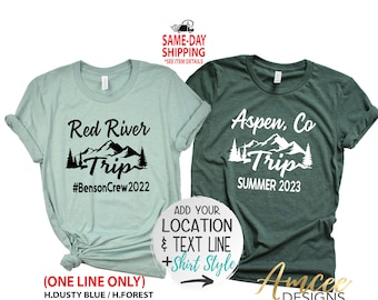 Mountain Trip (CUSTOM Location + 1 Text Line), Family trip shirts, Matching Vacation tees, More Styles / Kids, Tanks & Unisex Tees XS-4XL