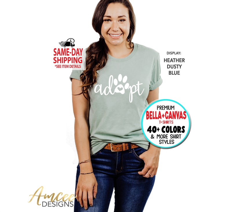1036 - Adopt Dog Paw Print, New dog, dog cat animal rescue, Pet Dog Cat Adoption, More Styles / Totes, Tanks, Kids and Unisex Tees XS-4XL image 1