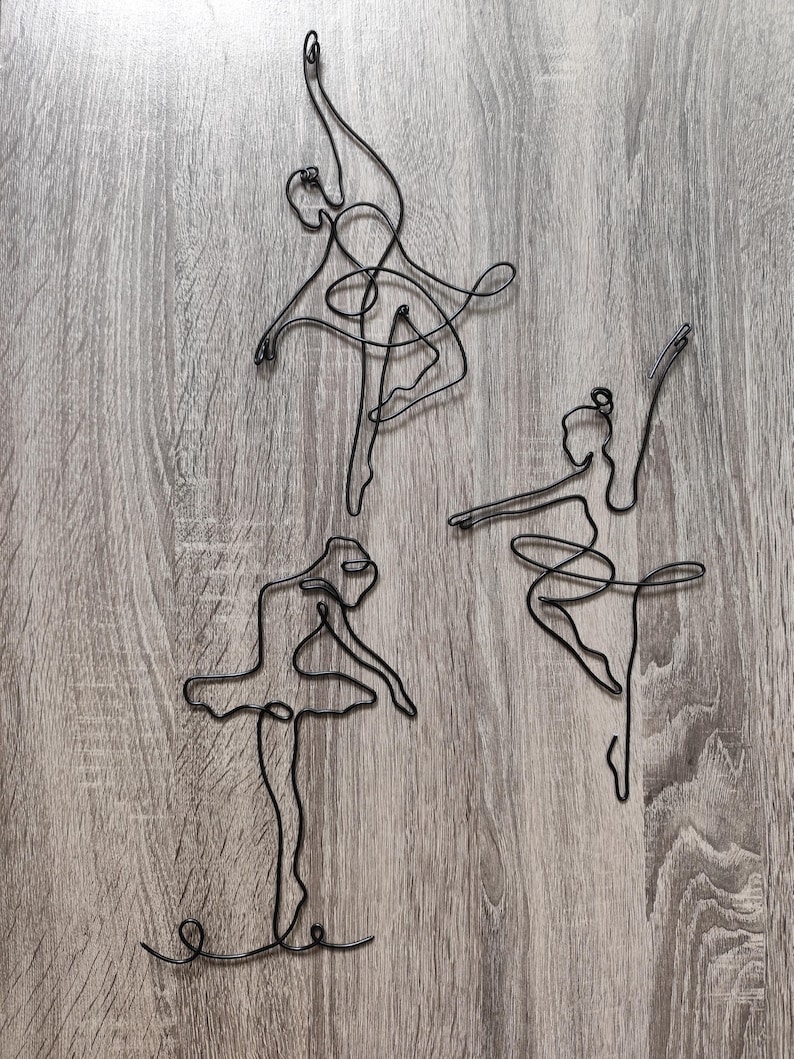 Ballet Wall Decor, Wire Ballerina Wall Art, Ballet Dancer Gift, Dance Studio Decor, Minimalist Ballet Sculpture, Ballet Lover Gift set of 3