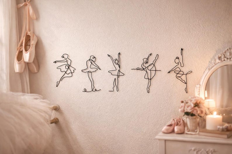 Ballet Wall Decor, Wire Ballerina Wall Art, Ballet Dancer Gift, Dance Studio Decor, Minimalist Ballet Sculpture, Ballet Lover Gift image 2