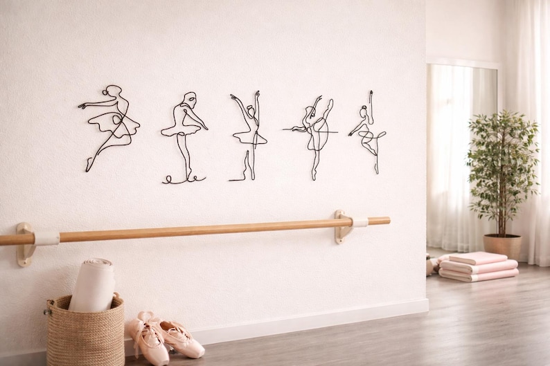 Ballet Wall Decor, Wire Ballerina Wall Art, Ballet Dancer Gift, Dance Studio Decor, Minimalist Ballet Sculpture, Ballet Lover Gift image 1
