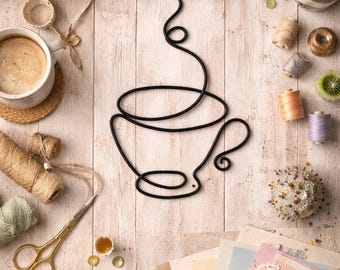 Handcrafted Wire Coffee Cup Wall Art: Minimalist Decor