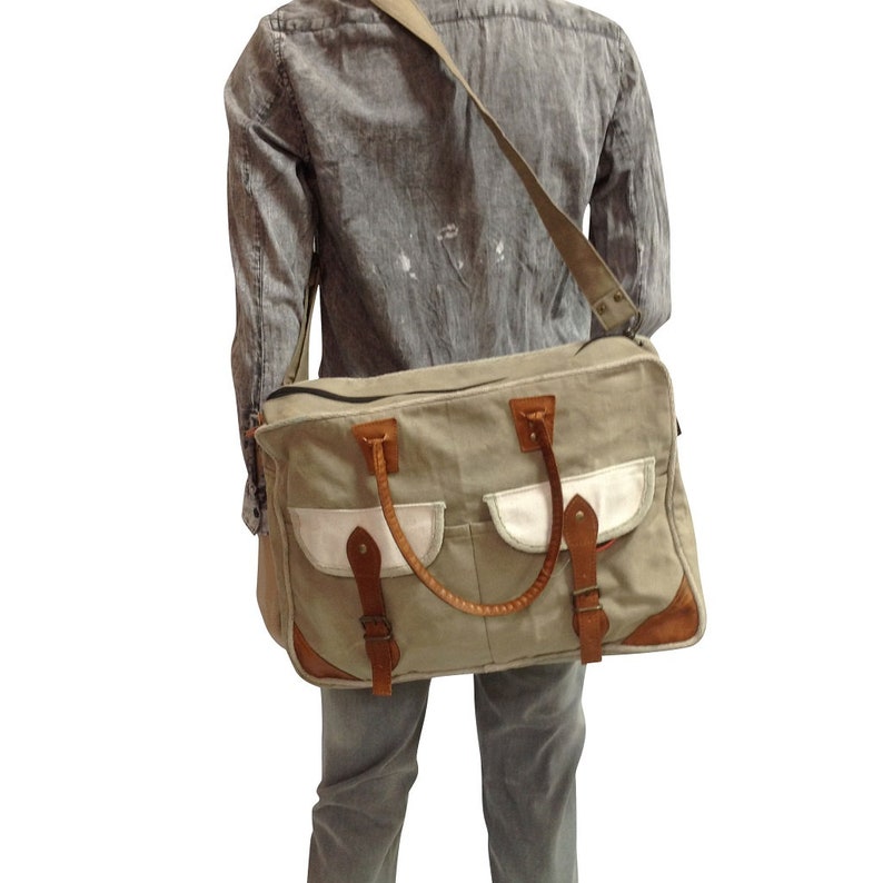 Canvas Messenger Bag With Leather Accents Etsy Australia