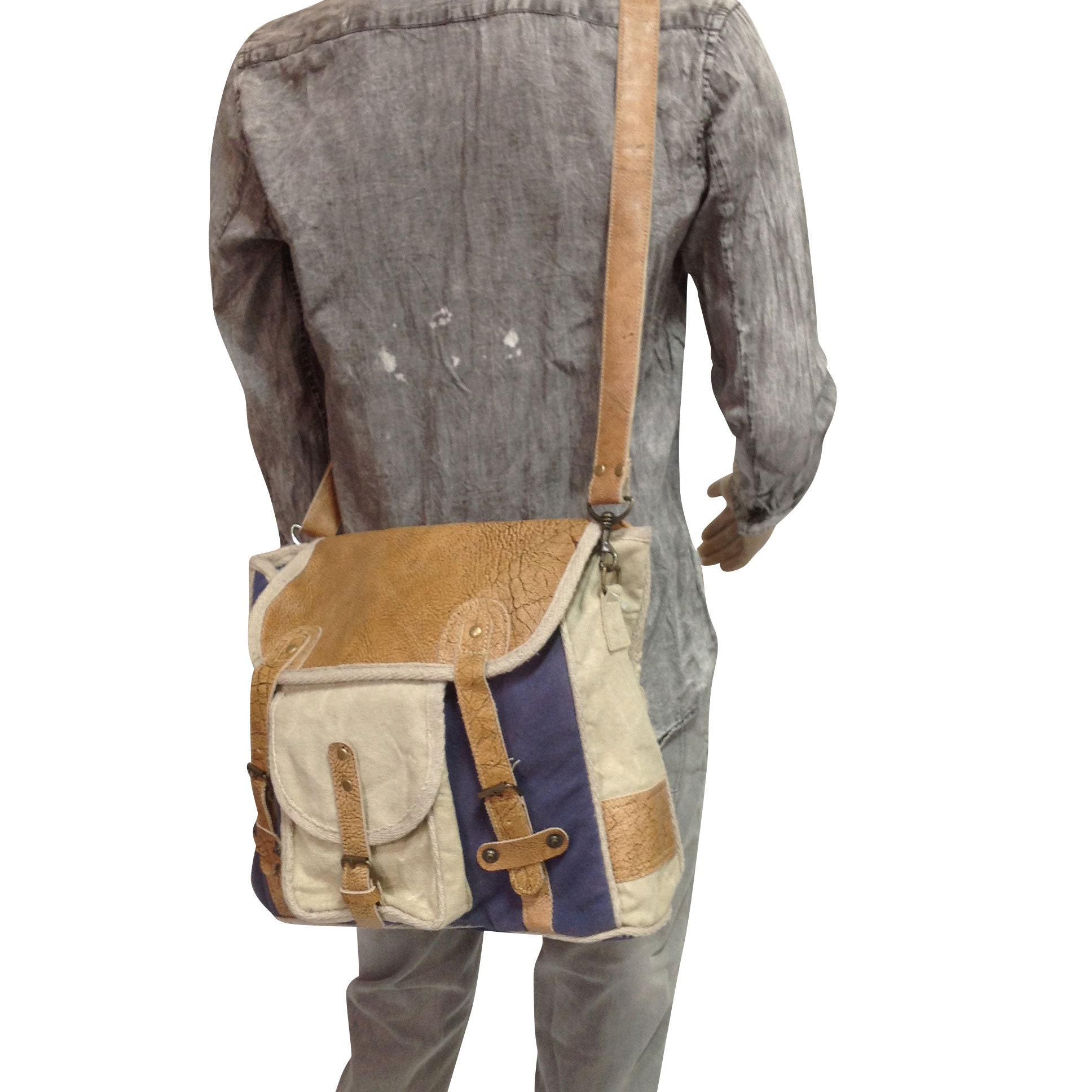 Blue Messenger Canvas Bag Etsy Australia