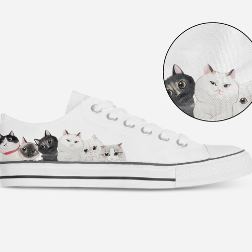 Cat Converse Style White Sneakers for Women Shoes Athletic Etsy