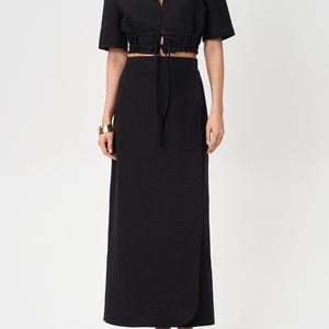 Linen wrap maxi skirt EDA, Long linen skirt, Summer skirt, Black linen skirt