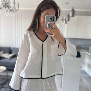 Elegant Linen Two-Piece Set: V-Neck Button-Front Top & High-Waisted Wide-Leg Palazzo Pants