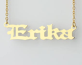 Old English Name Necklace 14K Solid Gold Necklace Old English Jewelry Old English Font Necklace