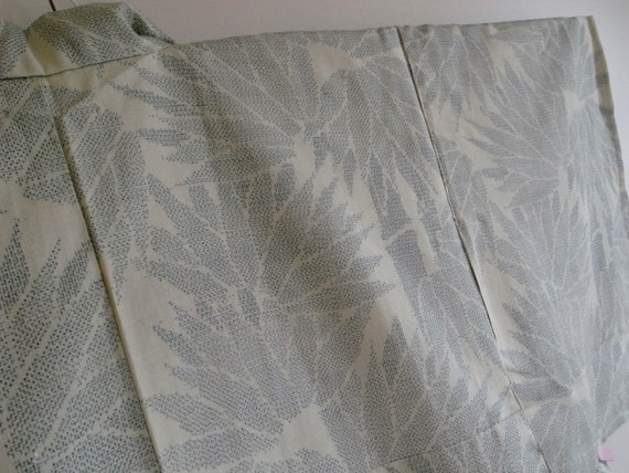 Vintage silk pongee kimono with bamboo motif, mint