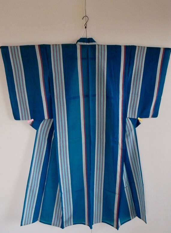 Antique summer kimono with cool vertical stripes -