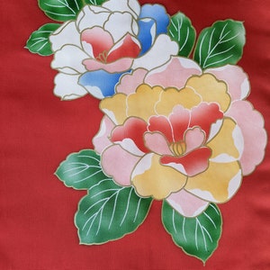 Vintage nagoya with dyed peony motif - Kimono belt for kitsuke or home decor - Authentic gift from Japan