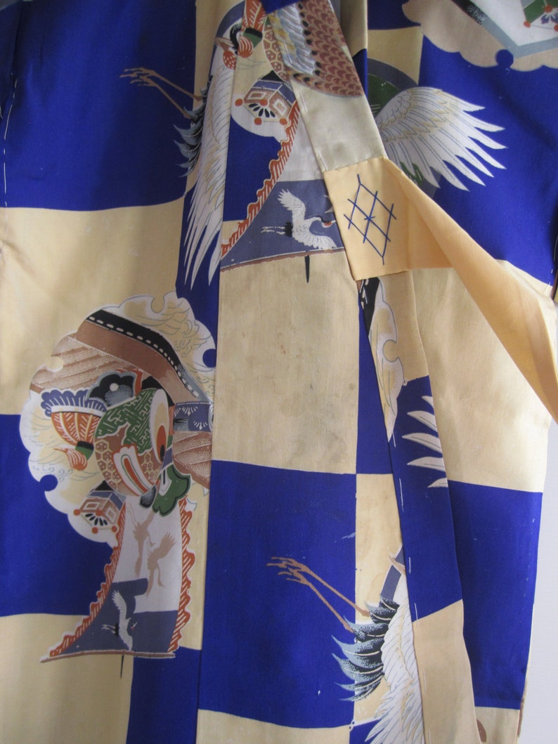 cranes and lucky boat motif Antique boy/'s kimono in mousseline silk Made in Japan for kitsuke or remake Japanese textile