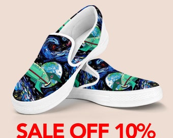 Space Custom Slip On, Outer Space Custom Shoes, Space Galaxy Vans Shoes, Geek Gift Slip on Shoes, Planets Space Art Slip On Astronomy