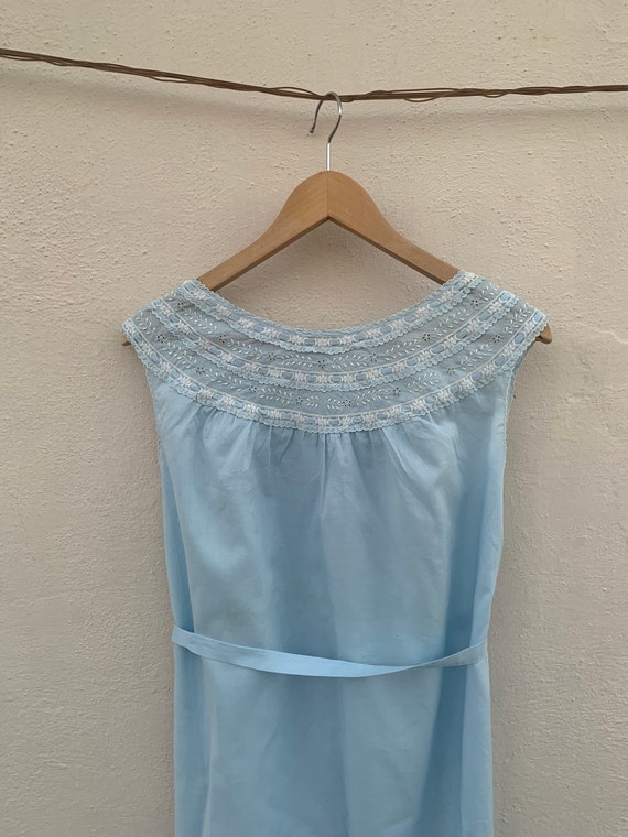 Long baby blue cotton dress with embroidered shou… - image 5