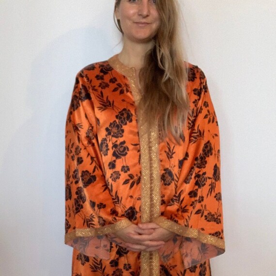 Long festival kaftan floral orange and gold