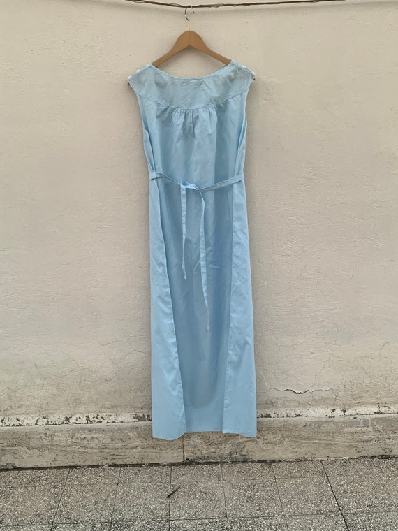 Long baby blue cotton dress with embroidered shou… - image 7