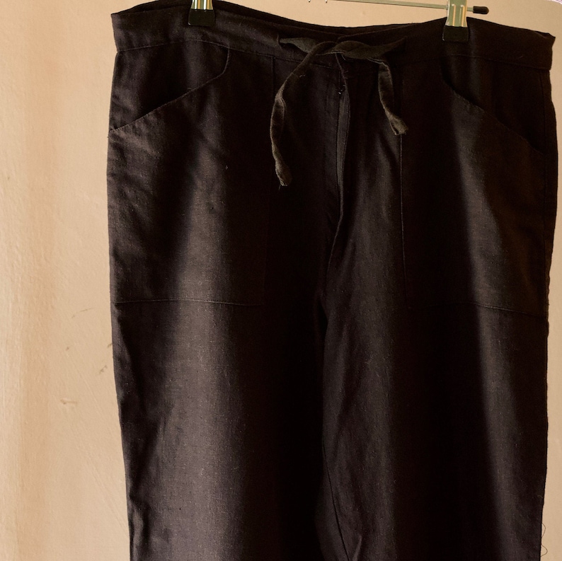 black linen summer pants High waisted ankle length with tie and pockets