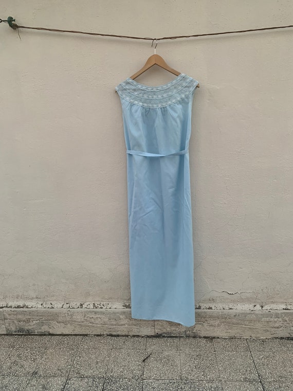 Long baby blue cotton dress with embroidered shou… - image 6