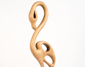 Wooden floor sculpture, hand carved "Flamingo"