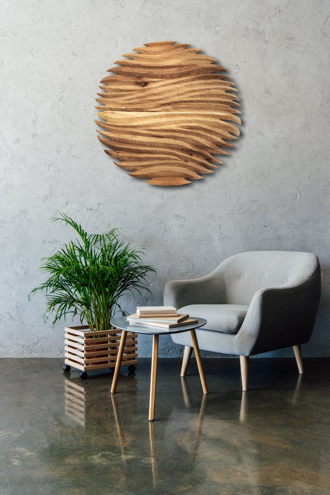 Sculpture murale sculptée à la main exclusive en bois Soleil Etsy France