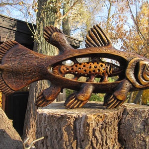Strange and beautiful. Hand carved wooden sculpture &quot;Latimeria&quot;