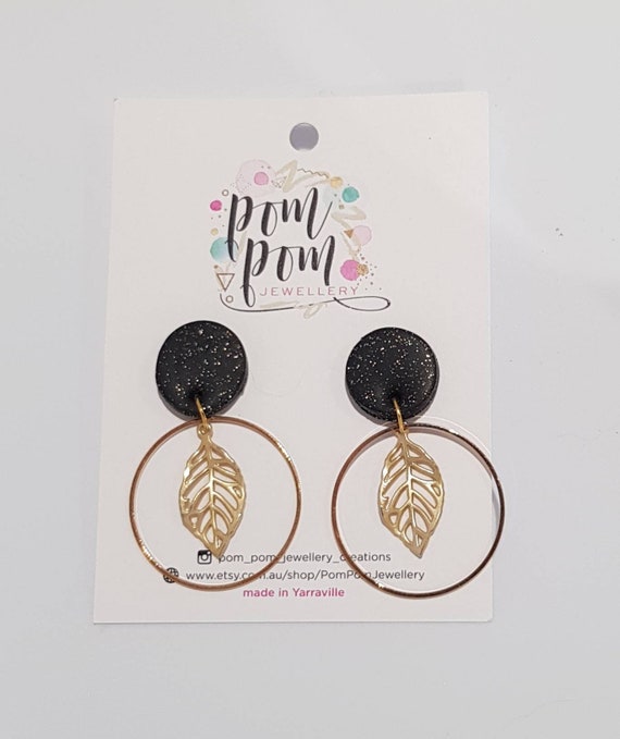 Black Polymer Clay and Brass Diamonds on 14k Gold Filled Earring Wires PCE-84 Earrings made with Triangles of Sparkly