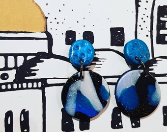 Blue polymer clay earrings handmads