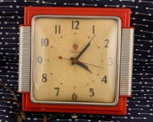 1950s Telechron Red Wall Clock 2h43 Telemaid