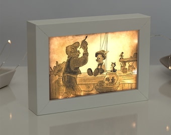 Pinocchio Decor - Pinocchio Shadow Box - Pinocchio Light Box - Pinocchio Decorations - Jiminy Cricket