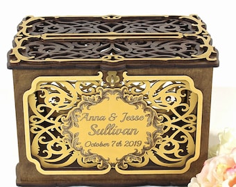 Unique Wedding Card Box With Slot With Lock, Personalized Wedding Card Holder, Wedding Post Box, Wedding Money Box, Wishing Well Card Box