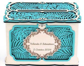 Hawaiian Wedding Card Box, Tropical Leaves Wedding Decor, Beach Tiki Wedding, Palm & Monstera Cards Holder, Quinceanera Gift, Wedding Gift