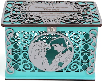 Mermaid Wedding Cards Box, Well Wishes and Advice Wedding Post, Money Envelopes Gifts Box Quinceanera Bridal Shower Reception