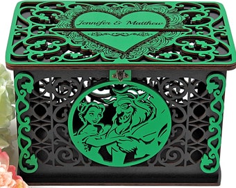Beauty Beast Wedding Card Box for Monetary Gift Envelopes, Wishes Well, Wedding Post, Quinceanera Bridal Shower Money Keepsake