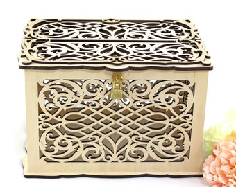 Wooden  Card Box For Wedding With Slot Personalized Wishing Well Box, Money Box, Wedding Gift Envelopes, Card Holder With Lock, Keepsake Box