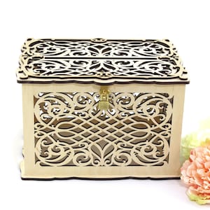 Wooden  Card Box For Wedding With Slot Personalized Wishing Well Box, Money Box, Wedding Gift Envelopes, Card Holder With Lock, Keepsake Box