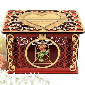 Wedding Card Box Beast Enchanted Rose in the Glass, Quinceanera Envelopes Holder, Beauty Wedding Reseption Decor, Money Gifts, Wishes Well