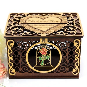 Beast Wedding Cards Box Enchanted Rose in the Glass, Quinceanera, Beauty Wedding Reception, Money Holder Wedding Gift, Wishes Well