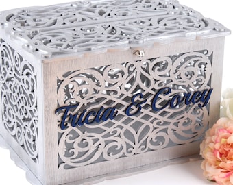 Wedding Card Box with Lock Personalized Quinceanera Monetary Gift Box Sweet 15th Cards Holder Well Wishes and Money Envelopes