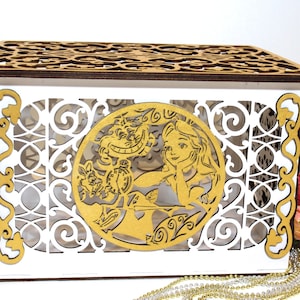 Wedding Card Box, Wedding Money Box, Alice in Wonderland With Lock and Slot, Wedding Card Holder, Money Envelope Box, Handmade Gifts