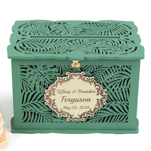 Tropical Beach Wedding Card Box, Hawaii Wedding Money Box, Palm and Monstera Leaves Wedding Advice Cards Box, Sea Wedding Gift for Couple