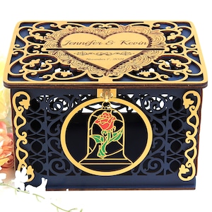 Beauty Beast Rose Wedding Decor Card Box, Quinceanera, Money Box, Envelopes Holder, Wishes Well Box