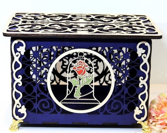 Rose Beauty Wedding Card Box the Beast Fairy Tale Wedding Wishes Well With Slot, Wedding Card Holder, Money Envelopes Box