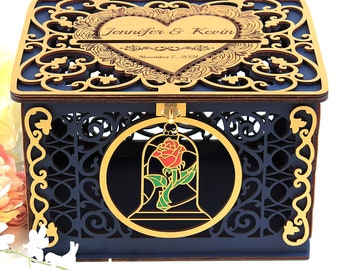 Beauty Beast Rose Wedding Decor Card Box, Quinceanera, Money Box, Envelopes Holder, Wishes Well Box