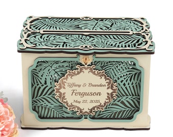 Wedding Card Box, Tropical Palm and Monstera Leaves at Hawaii Beach Wedding Money Box, Sea Wedding Well Wishes, Wedding Gift for Daughter