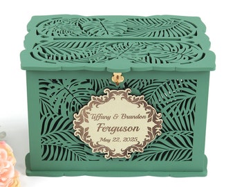 Tropical Beach Wedding Card Box, Hawaii Wedding Money Box, Palm and Monstera Leaves Wedding Advice Cards Box, Sea Wedding Gift for Couple