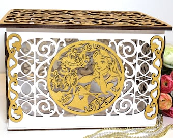 Wedding Card Box, Wedding Money Box, Alice in Wonderland With Lock and Slot, Wedding Card Holder, Money Envelope Box, Handmade Gifts